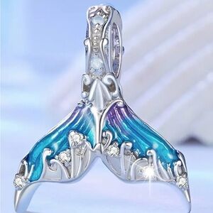 Silver and Blue Mermaid Tail Charm for Pandora bracelet